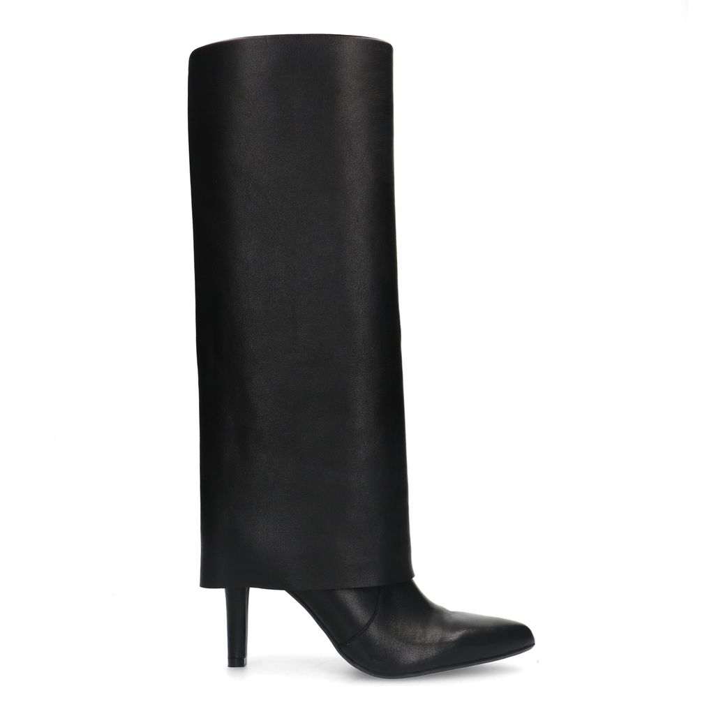 Zwarte hoge leren laarzen met flap