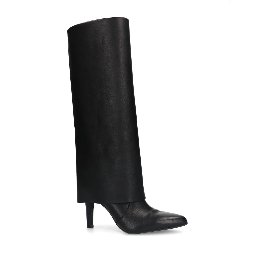 Bottes hautes en cuir avec rabat - noir