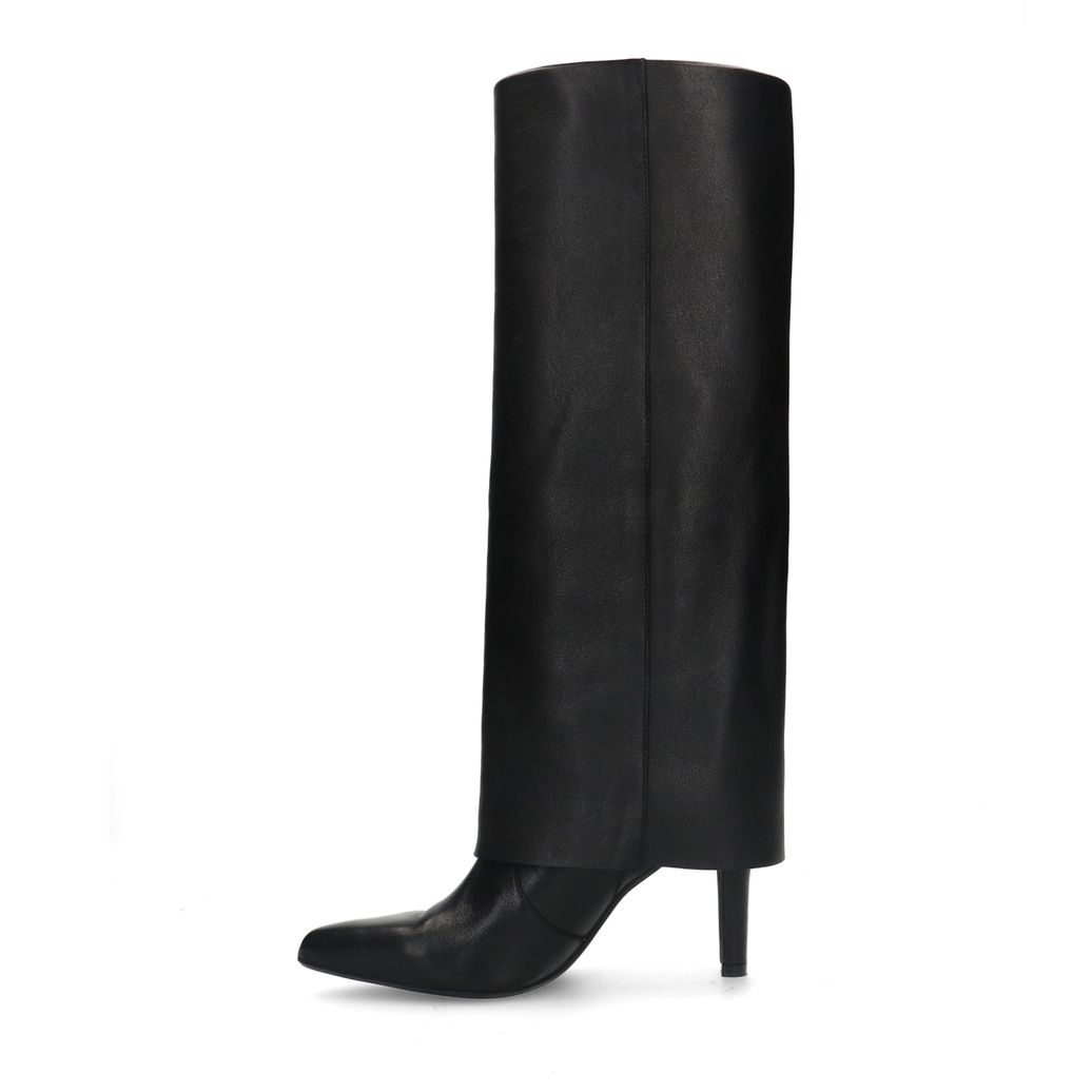 Zwarte hoge leren laarzen met flap