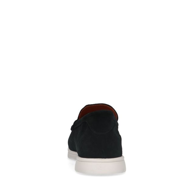 Schwarze Veloursleder-Loafer mit weißer Sohle