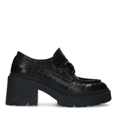 Loafers croco en cuir avec plateau - noir