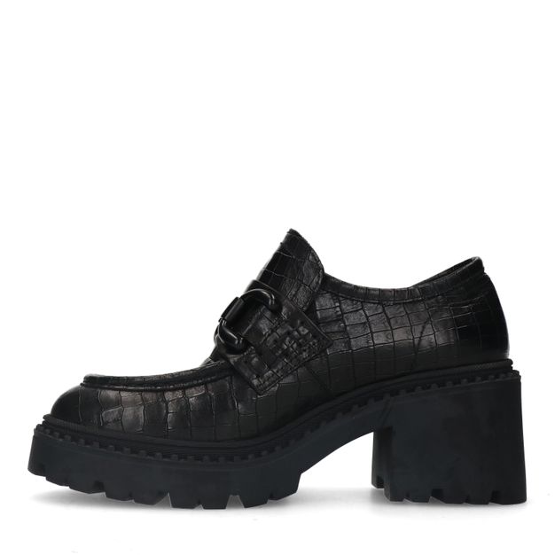 Loafers croco en cuir avec plateau - noir