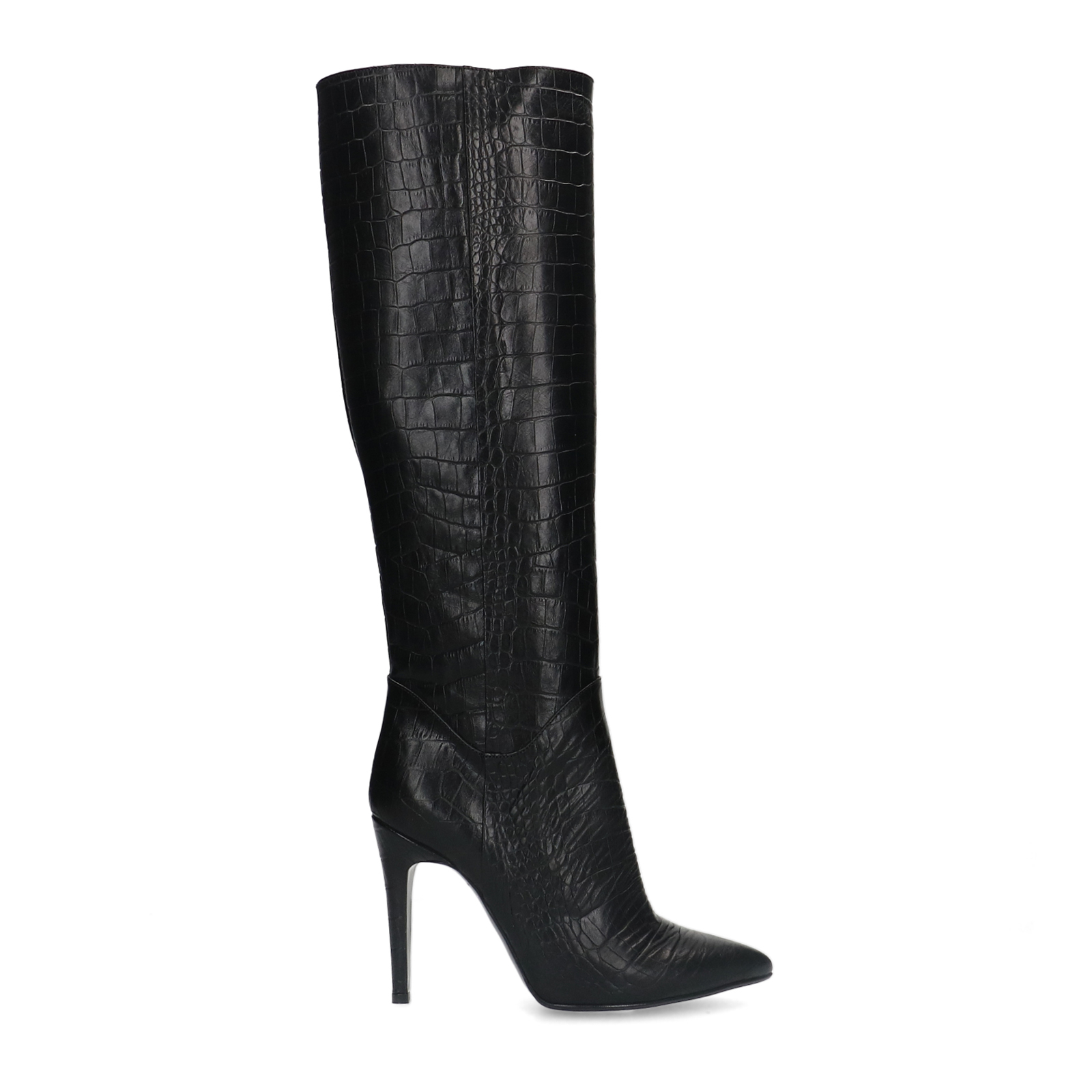 Bottes hautes en cuir avec imprim croco noir Glitter Metallics