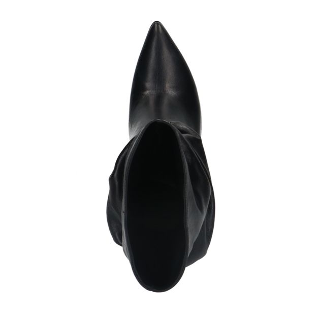 Schwarze Raff-Stiefel aus Leder mit Pfennigabsatz