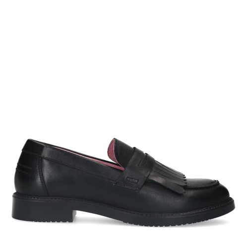 Loafers cuir avec franges - noir