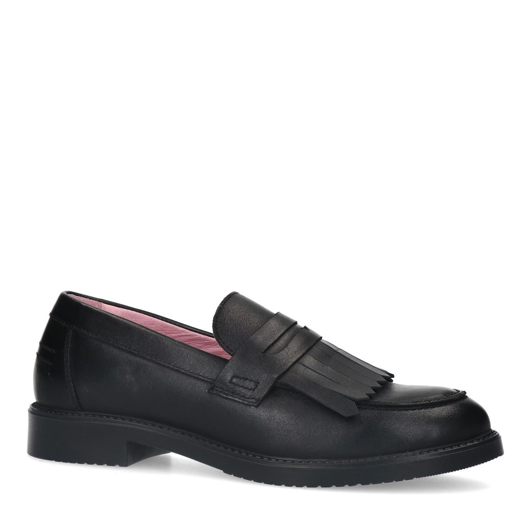 Zwarte leren loafers met franjes