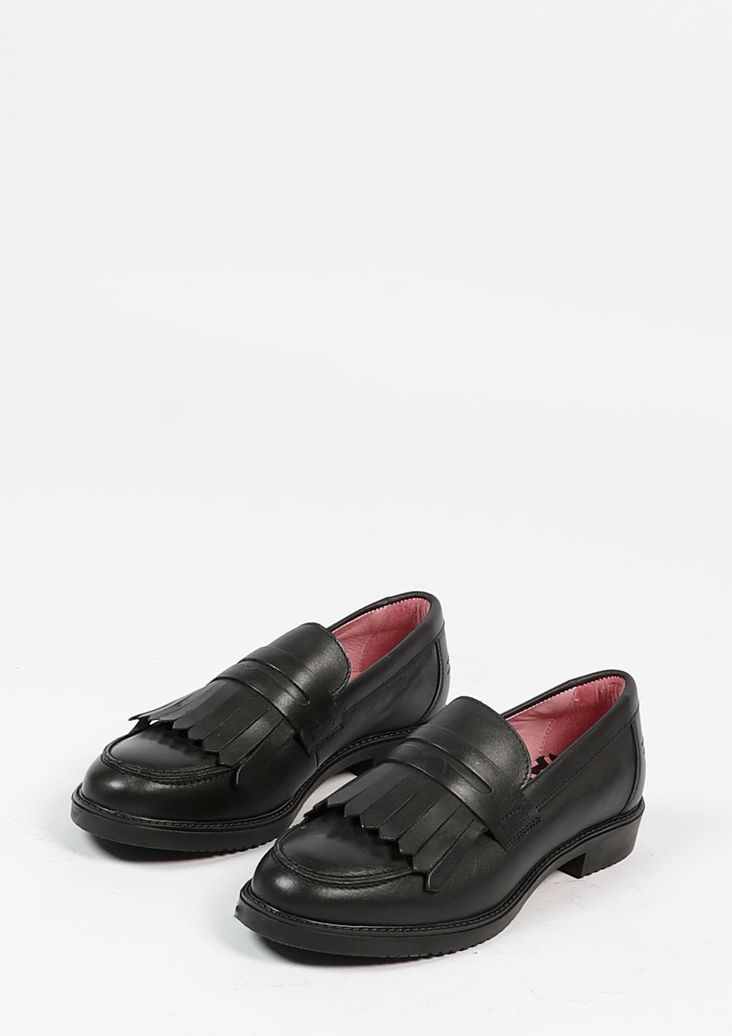 Zwarte leren loafers met franjes