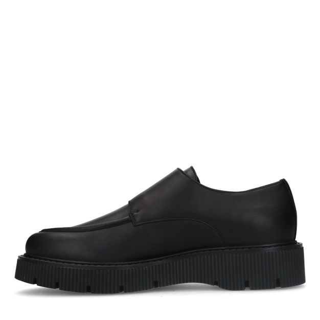 Chaussures à boucles en cuir avec semelle plateforme - noir