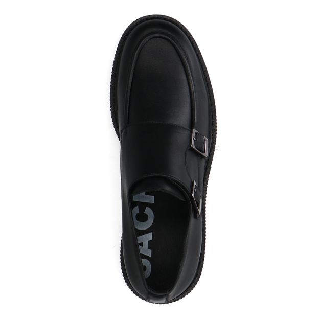 Chaussures à boucles en cuir avec semelle plateforme - noir