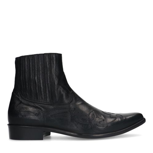 Schwarze Cowboystiefel aus Leder mit Zier-Stickerei