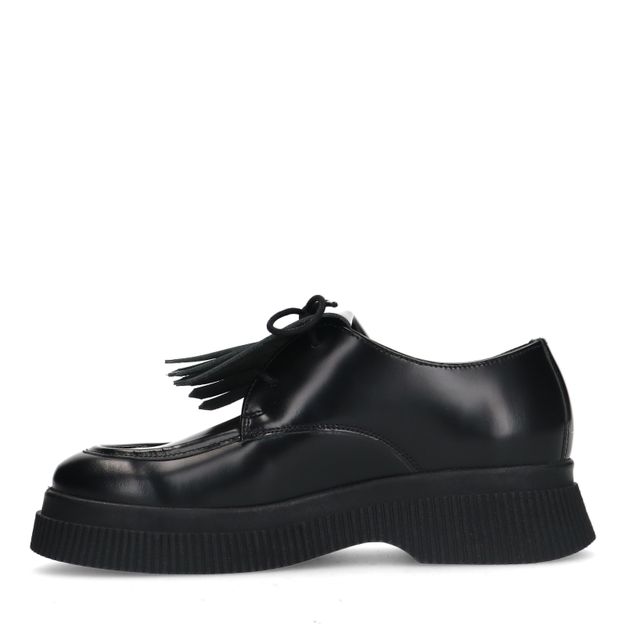 Chaussures à lacets en cuir avec franges - noir