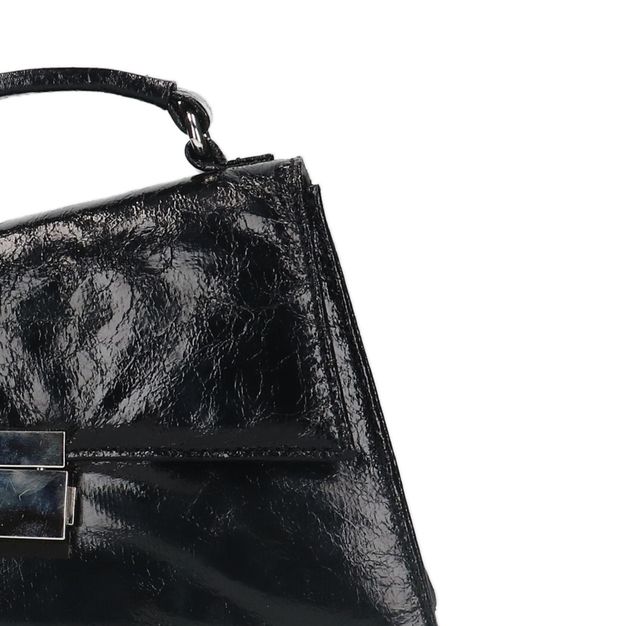 Zwarte lakfinish handtas met zilverkleurige details