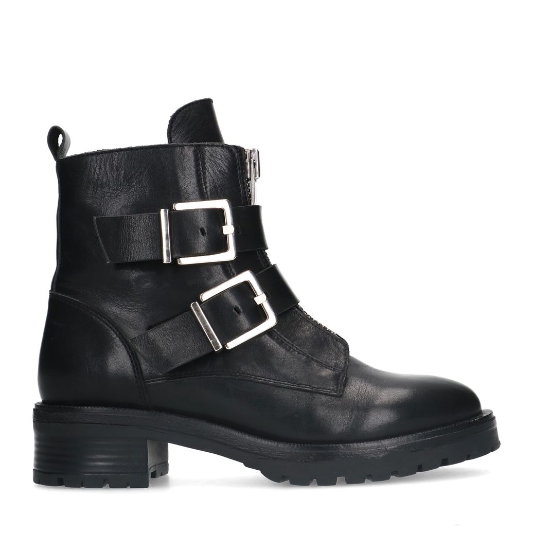 Bottines motardes en cuir avec boucles - noir