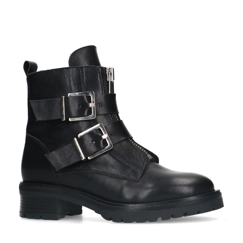 Bottines motardes en cuir avec boucles - noir