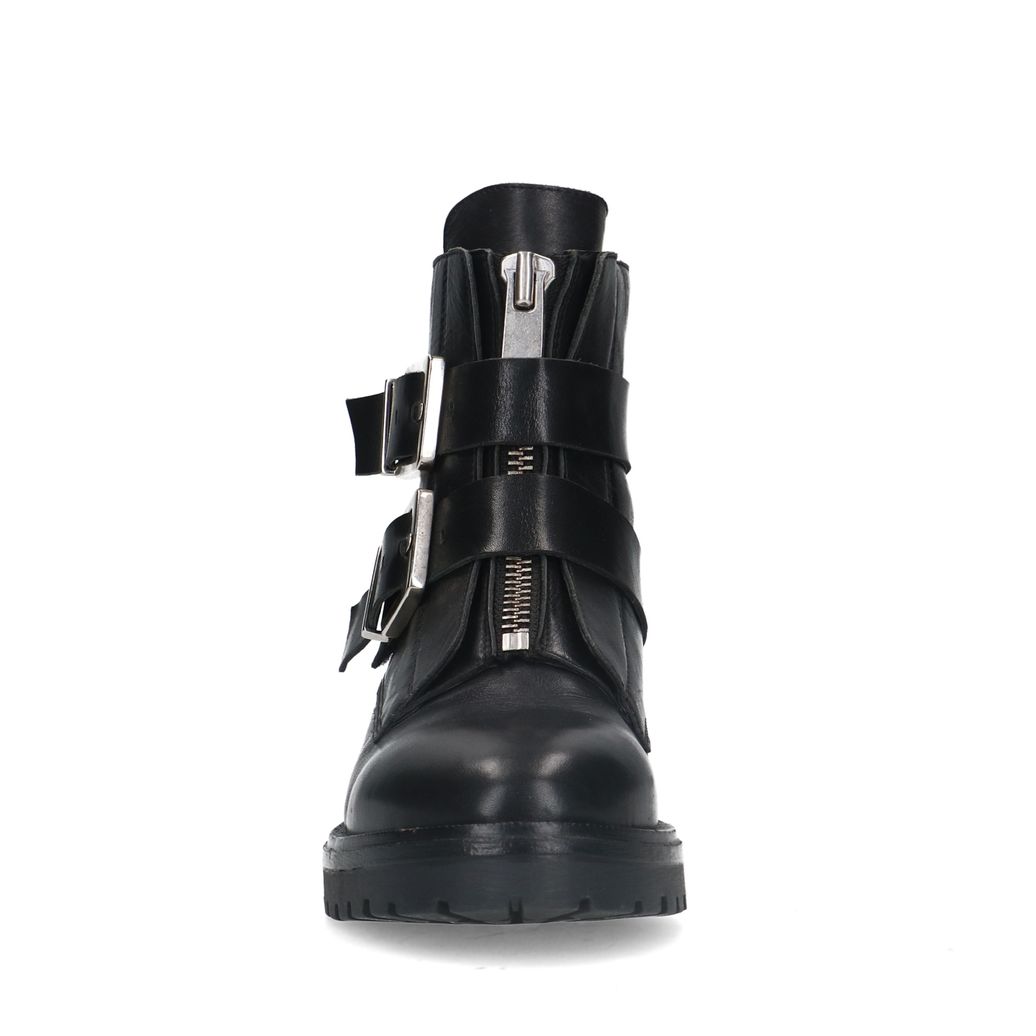 Bottines motardes en cuir avec boucles - noir