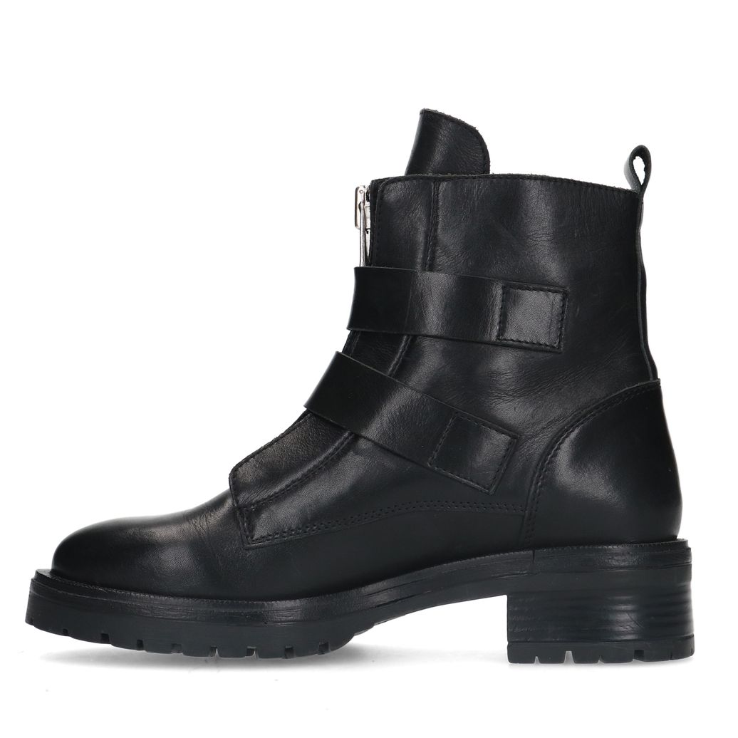 Bottines motardes en cuir avec boucles - noir