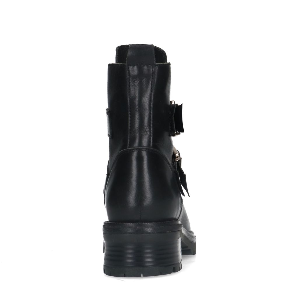 Bottines motardes en cuir avec boucles - noir