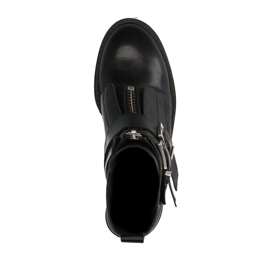 Bottines motardes en cuir avec boucles - noir