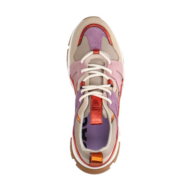 Beige chunky sneakers met paarse details