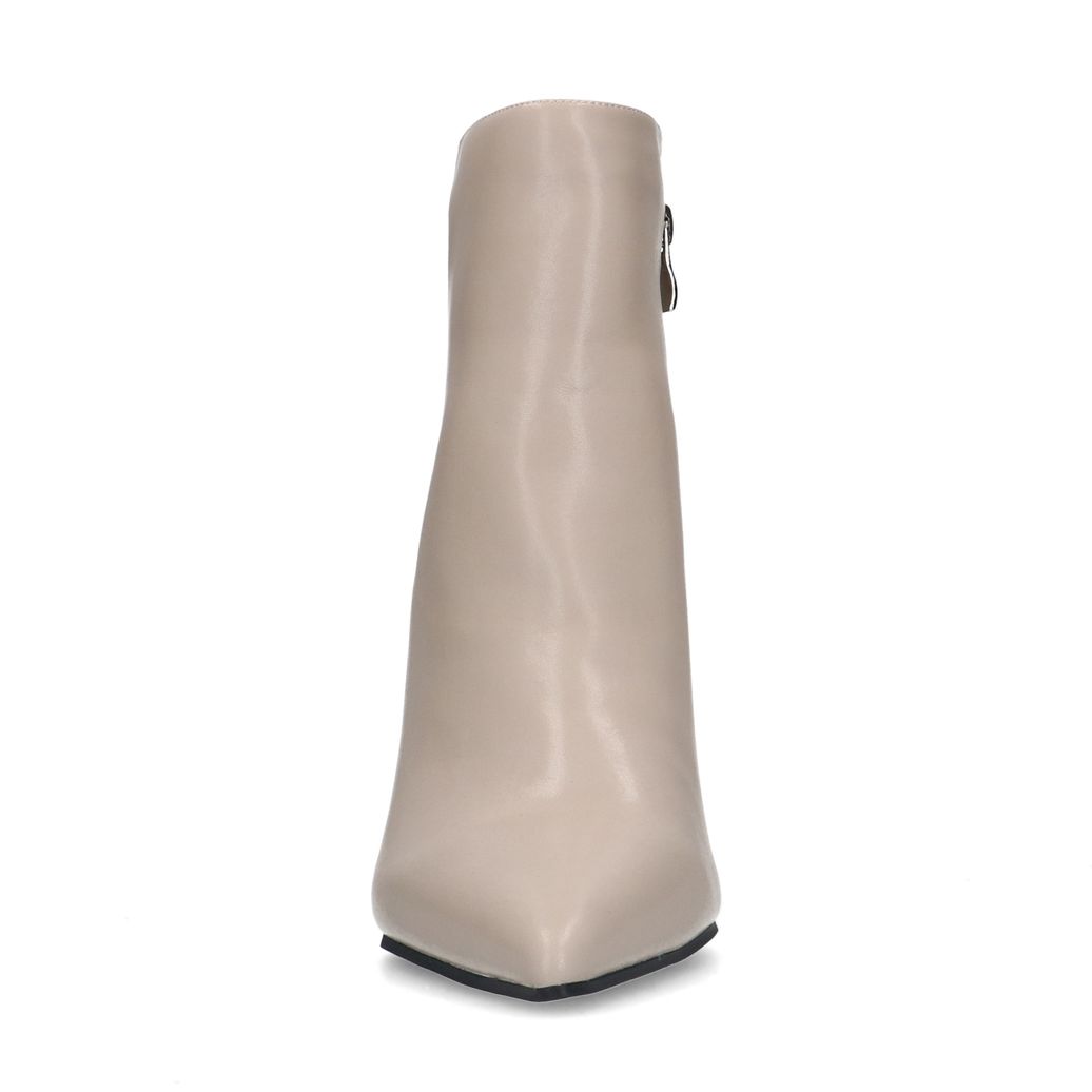 Taupe leren enkellaarsjes met sleehak