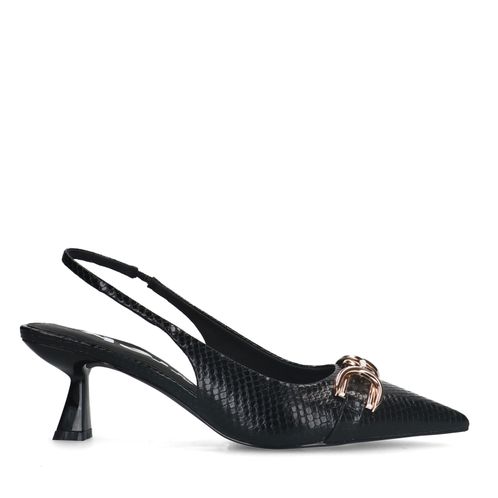 Schwarze Slingbackpumps mit goldfarbener Kette