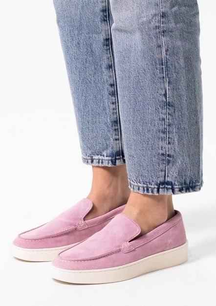 Loafers en daim avec semelle plateforme - rose