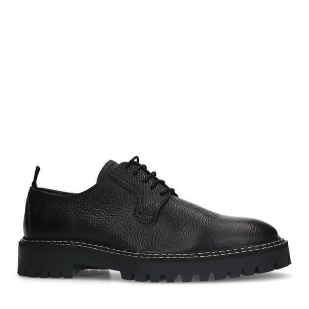 Chaussures à lacets en cuir avec semelle chunky - noir 