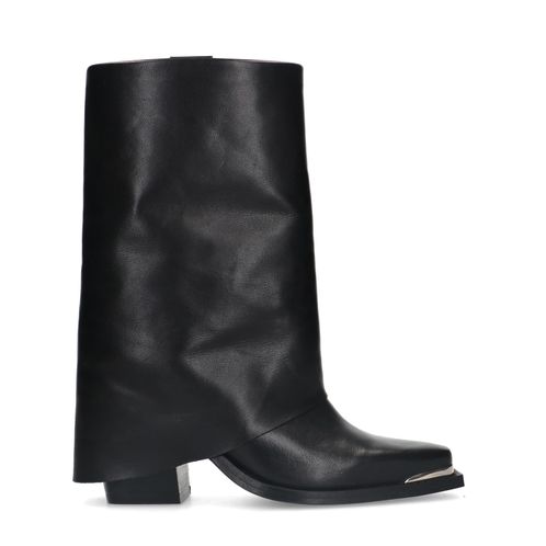 Bottines western en cuir avec rabat - noir