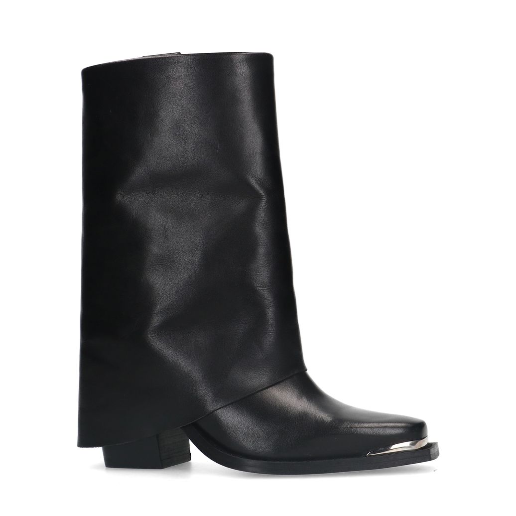 Bottines western en cuir avec rabat - noir