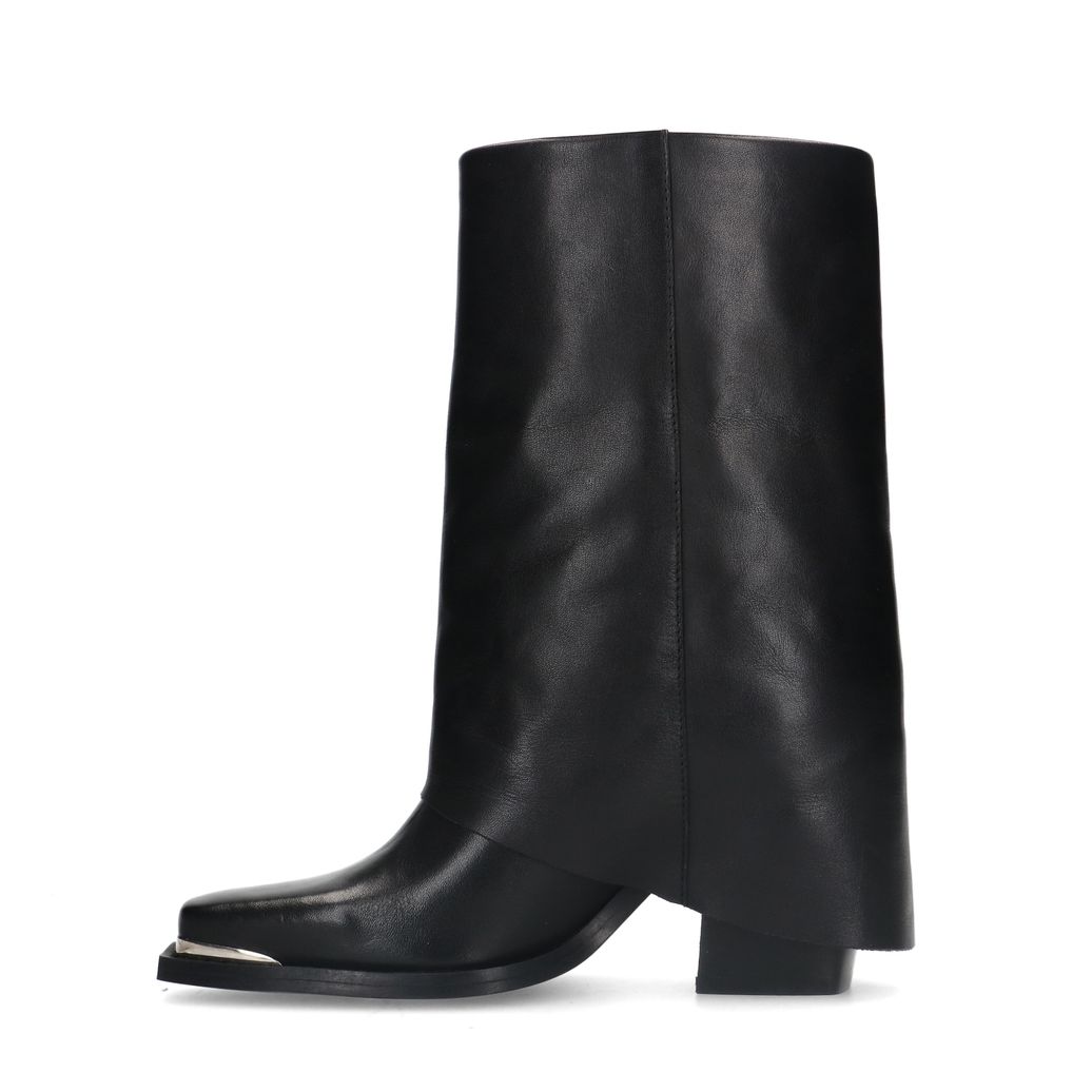 Bottines western en cuir avec rabat - noir
