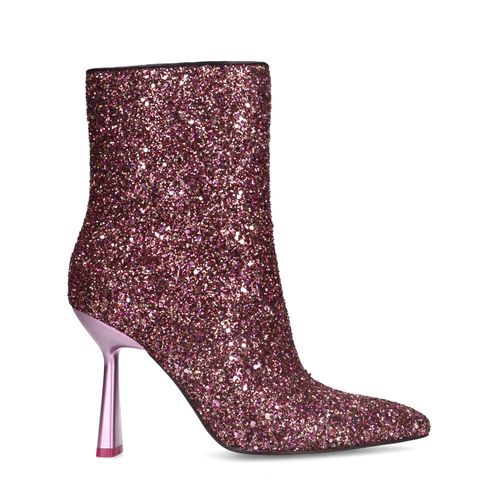 Roze glitter enkellaarsjes met trechterhak