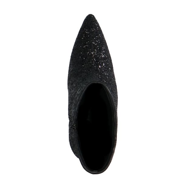 Zwarte glitter enkellaarsjes met trechterhak