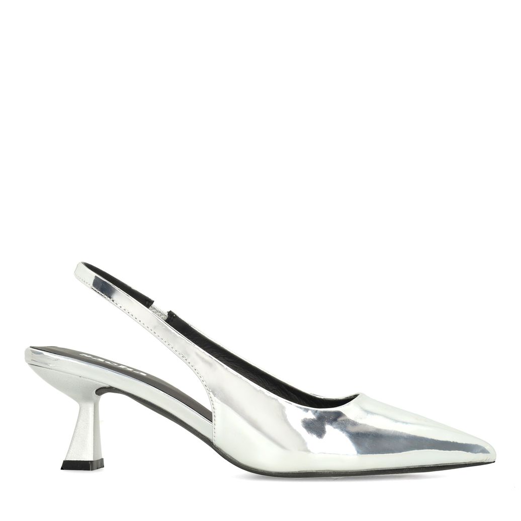 Silberfarbene Slingbackpumps in Metallic-Optik