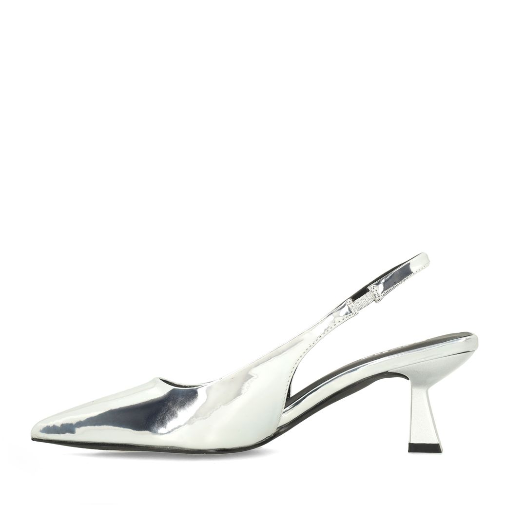 Silberfarbene Slingbackpumps in Metallic-Optik