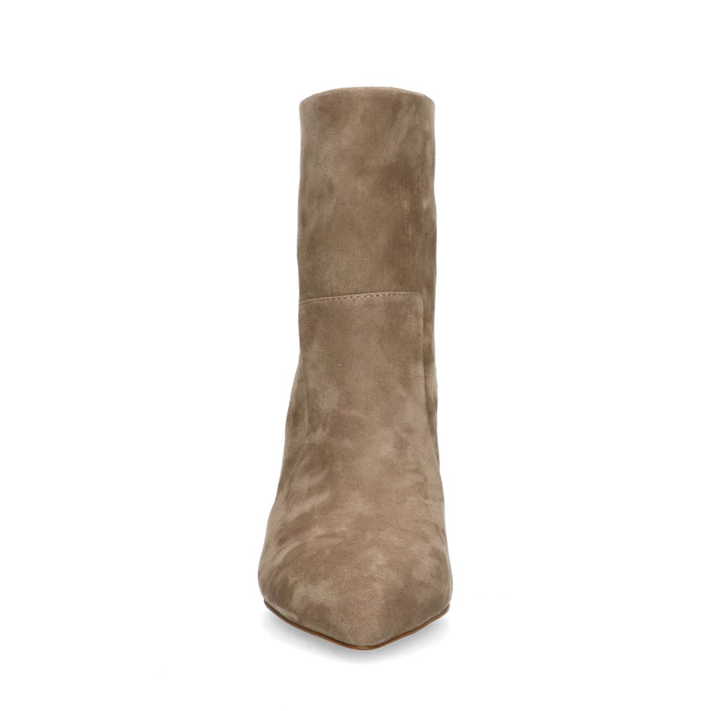 Taupe suéde enkellaarsjes met hak