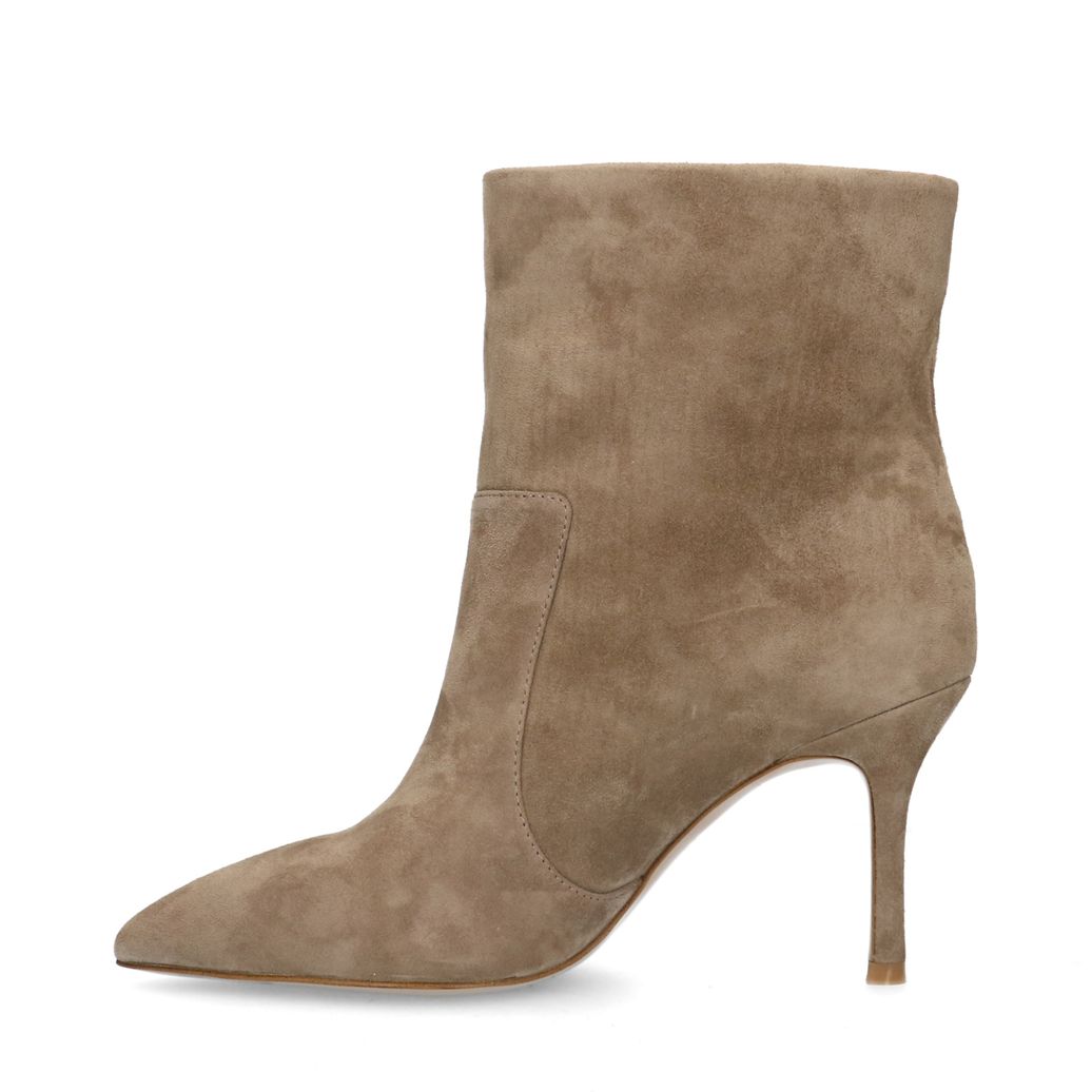 Taupe suéde enkellaarsjes met hak
