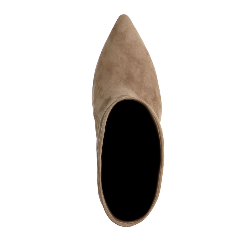Taupe suéde enkellaarsjes met hak