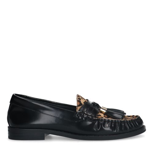 Loafers en cuir avec imprimé léopard - noir