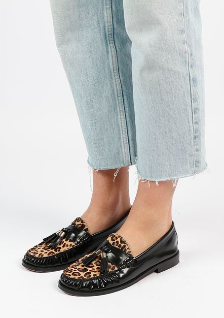 Loafers en cuir avec imprimé léopard - noir