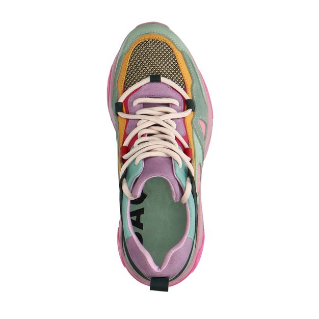 Multicolor leren platform sneakers met roze zool
