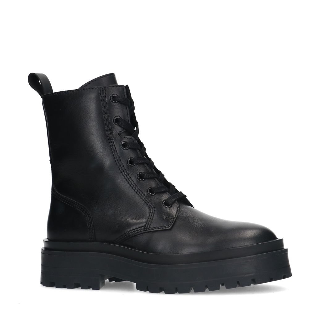 Schwarze Lederschnürstiefeletten