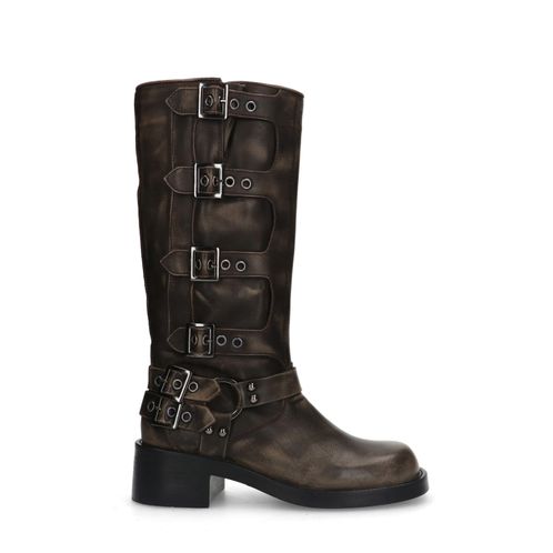 PRE-ORDER - Greywashed multi buckle biker boots