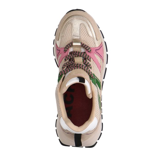 Beige suède sneakers met roze details