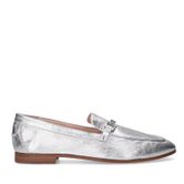 Silberfarbene Leder-Loafer mit Ketten-Detail