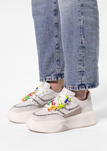 Witte leren sneakers met multicolor details
