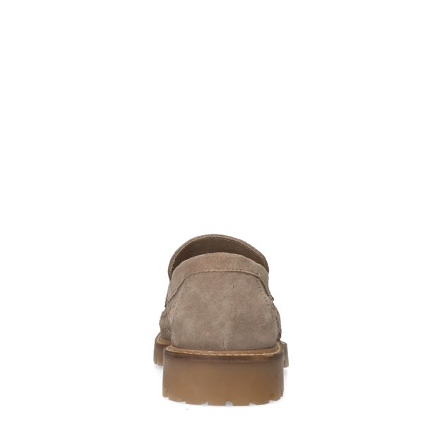 Taupefarbene Veloursleder-Loafer mit Flecht-Details
