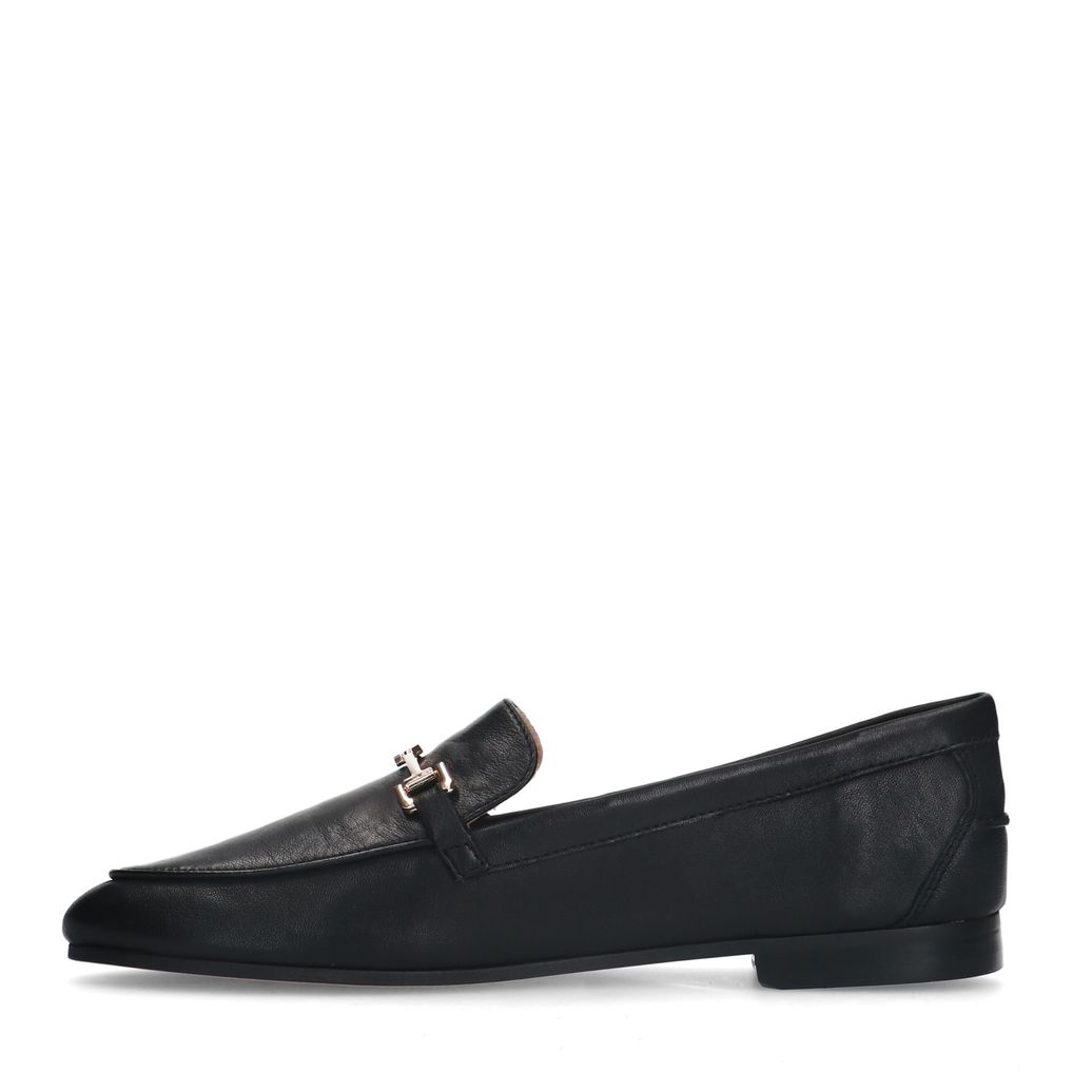 Zwarte leren loafers met goudkleurige chain