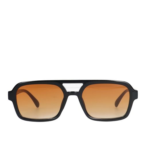 Schwarze Retro-Sonnenbrille mit orangefarbenen Gläsern
