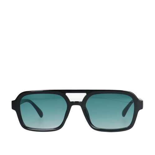 Schwarze Retro-Sonnenbrille mit blauen Gläsern