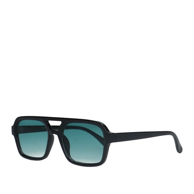 Schwarze Retro-Sonnenbrille mit blauen Gläsern